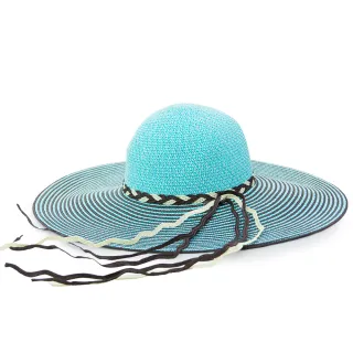 【Limehi】時尚手工編織帶造型草帽 沙灘遮陽帽 可折疊帽(藍灰 Lime-21)