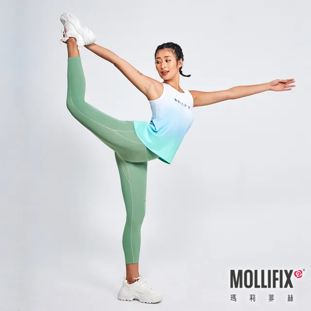 【Mollifix 瑪莉菲絲】涼感活力漸層背心、瑜珈上衣、瑜珈服(捲雲藍)
