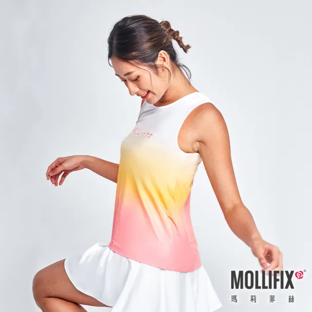 【Mollifix 瑪莉菲絲】涼感活力漸層背心、瑜珈上衣、瑜珈服(暖陽橘)