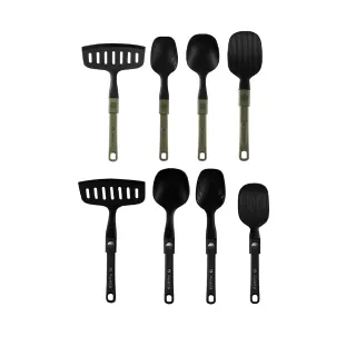 【AWADA】折疊尼龍餐具四件組 軍綠色 黑色(尼龍餐具 飯匙 湯匙 煎鏟 折疊餐具 環保餐具 露營 逐露天下)