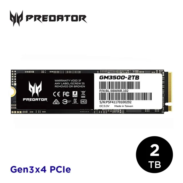 【Acer 宏碁】Predator GM3500 2TB M.2 2280 PCIe Gen3x4 SSD固態硬碟