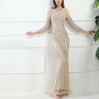 【女神婚紗禮服】極致長袖魚尾顯瘦奢華宴會晚禮服 LA6591 香檳色(表演禮服 主持人)