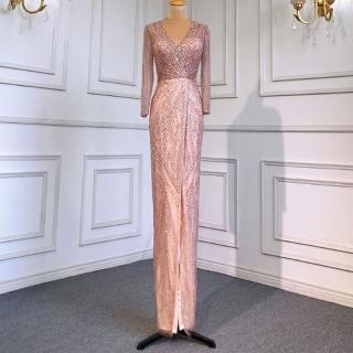 【女神婚紗禮服】極致綠色開叉性感長款修身宴會晚禮服 LA71385 粉色(表演禮服 主持人)