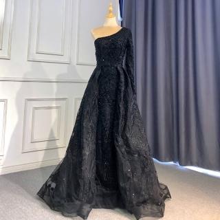 【女神婚紗禮服】極致輕奢單肩修身魚尾宴會晚禮服 LA71607 黑色(主持人 表演禮服)