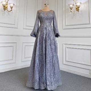 【女神婚紗禮服】極致時尚U領喇叭袖長款宴會晚禮服 LA71700 深藍色(頒獎禮服 晚宴服)