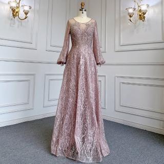 【女神婚紗禮服】極致時尚U領喇叭袖長款宴會晚禮服 LA71700 粉色(頒獎禮服 晚宴服)
