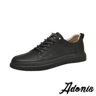 【Adonis】真皮板鞋/真皮街頭潮流個性百搭透氣沖孔休閒板鞋-男鞋(黑)