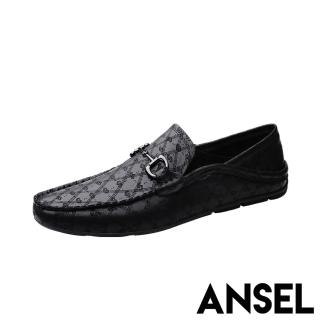 【ANSEL】真皮皮鞋 牛皮皮鞋/全真皮頭層牛皮時尚刻紋馬銜釦造型皮鞋 樂福鞋-男鞋(A款)