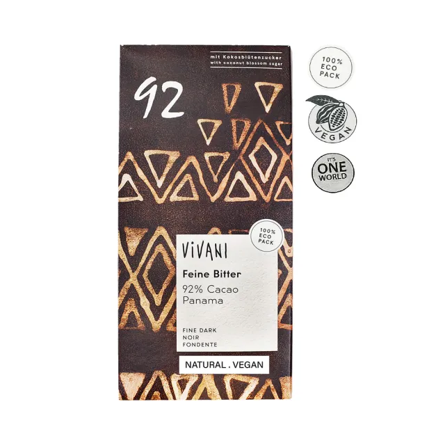 【Vivani】德國92%極黑巧克力片 80g