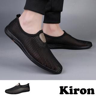【Kiron】網面休閒鞋 網面樂福鞋/透氣涼感全網面設計休閒鞋 樂福鞋-男鞋(黑)