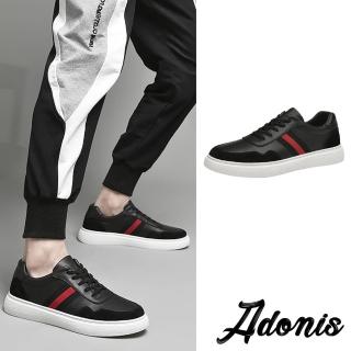 【Adonis】真皮休閒鞋 厚底休閒鞋/真皮頭層牛皮撞色織帶設計厚底休閒鞋-男鞋(黑)