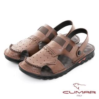 【CUMAR】舒適真皮兩穿式涼拖鞋(咖啡色)