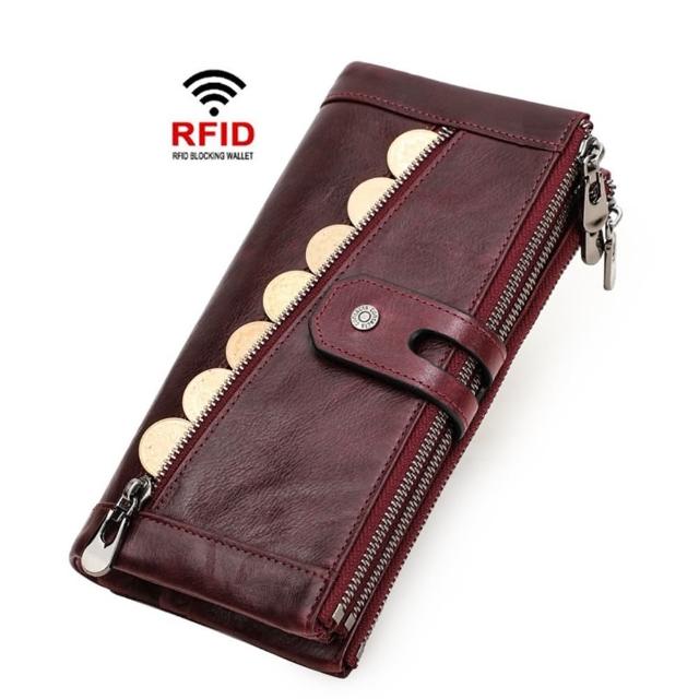 【米蘭精品】現貨+預購 長夾真皮手拿包(RFID防盜刷錢包搭扣女皮夾4色74ep44)