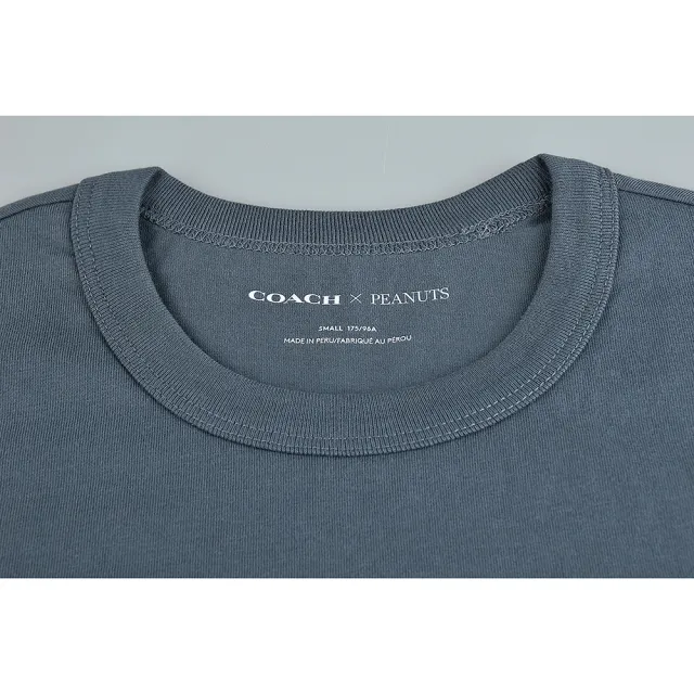 【COACH】COACH藍字LOGO聯名款史奴比圖案純棉短袖T恤(男款/藍卡)
