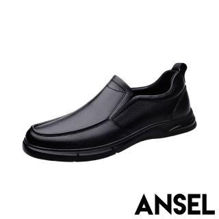 【ANSEL】真皮皮鞋 牛皮皮鞋/真皮頭層牛皮經典雅痞時尚皮鞋 樂福鞋-男鞋(黑)