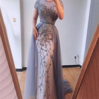 【女神婚紗禮服】高階夢幻優雅中長款魚尾宴會晚禮服 LA60960 灰裸色(訂婚禮服 主持人)