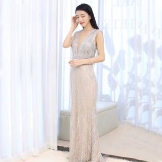 【女神婚紗禮服】高階無袖流蘇奢華高雅魚尾宴會晚禮服 LA60830(表演禮服 聚會禮服)
