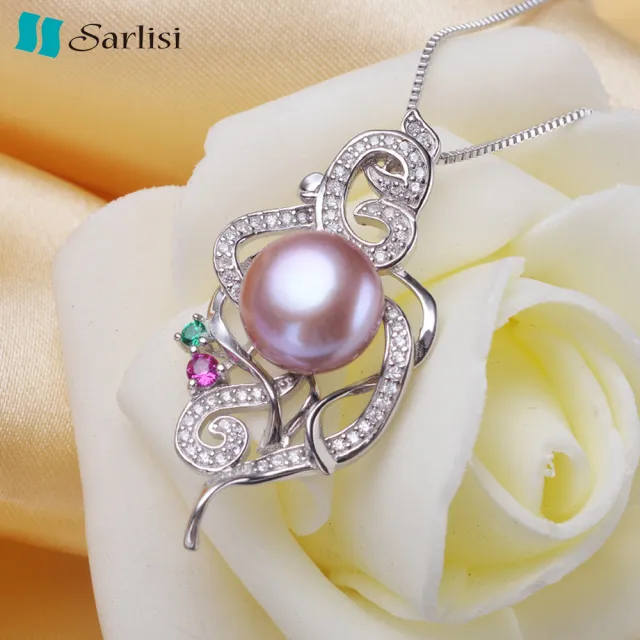 【Sarlisi】旋律純銀晶鑽珍珠項鍊(白色、紫色、粉色)