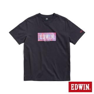 【EDWIN】男裝 加大碼 數位煙霧BOX LOGO短袖T恤(黑色)