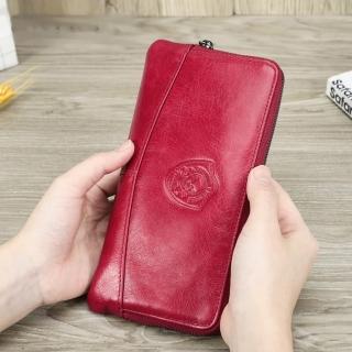 【米蘭精品】現貨+預購 長夾真皮手拿包(RFID大容量牛皮拉鍊女皮夾3色74ep43)