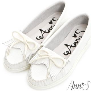 【Ann’S】第一代柔軟全真牛皮流蘇蝴蝶結小白鞋(白)
