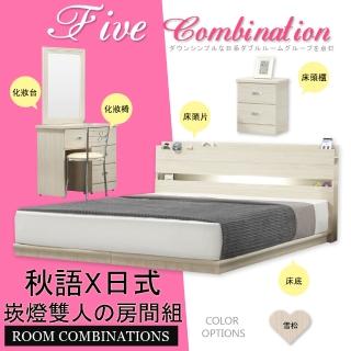 【HOME MALL-雪松簡約崁燈】雙人5尺五件式房間組(雪松色)
