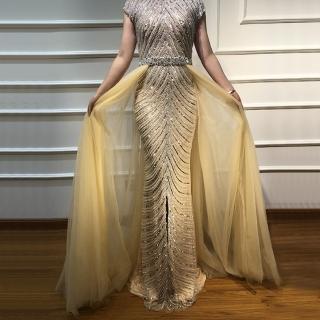【女神婚紗禮服】高階金色長款奢華手工亮片魚尾宴會晚禮服 LA60777 金色(主持人 酒會)