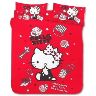 【享夢城堡】單人床包薄被套三件組(HELLO KITTY 時尚寶盒-紅)