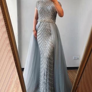【女神婚紗禮服】高階金色長款奢華手工亮片魚尾宴會晚禮服 LA60777 灰色(主持人 酒會)