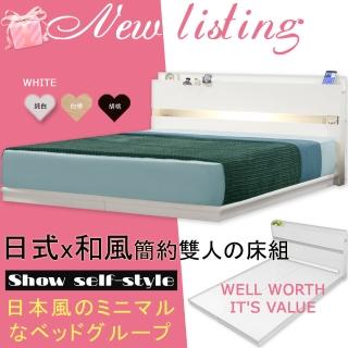 【HOME MALL-日式美學崁燈】雙人床頭片+床座(白色)