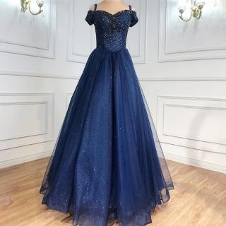 【女神婚紗禮服】高階露肩性感蓬蓬裙宴會晚禮服 LA70478 深藍色(晚宴服 派對)