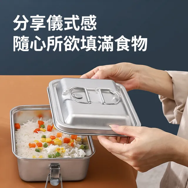 【Nil】不鏽鋼手提密扣雙層飯盒 分格密封便當盒 保鮮午餐盒 1800ML