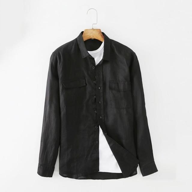 【米蘭精品】現貨+預購 亞麻襯衫長袖上衣(寬鬆翻領簡約休閒男外套2色74eu15)