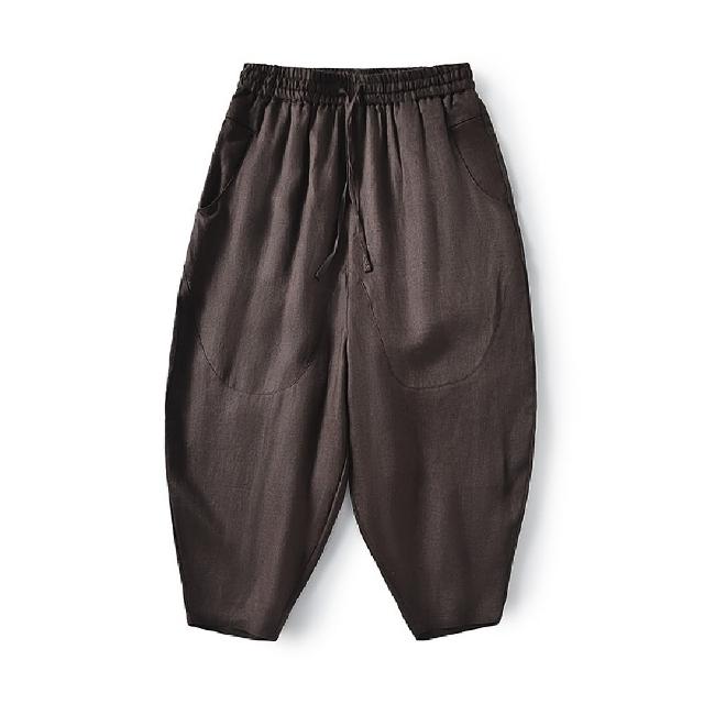 【米蘭精品】現貨+預購 休閒褲亞麻長褲(寬鬆中腰哈倫男褲子3色74ex4)