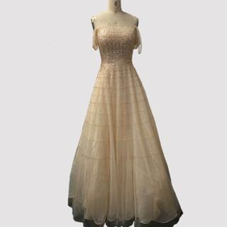 【女神婚紗禮服】極致奢華縫珠一字肩顯瘦長裙宴會晚禮服 LA70263 金色(主持人 敬酒服)