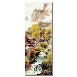 【24mama 掛畫】單聯式 小雅家飾 山水彩墨無框畫 30x80cm(風吹杏金黃)