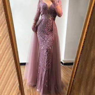 【女神婚紗禮服】高階優雅大氣手工縫珠魚尾長款宴會晚禮服 LA60858 粉色(年會主持人 酒會)