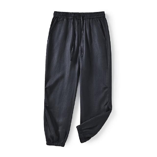 【米蘭精品】現貨+預購 休閒褲亞麻長褲(春夏透氣寬鬆男褲子2色74ex10)