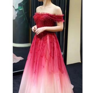 【女神婚紗禮服】高階漸變酒紅色夢幻氣質宴會晚禮服 LA70516(訂婚禮服 敬酒服)