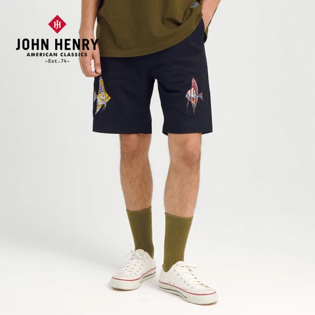 【JOHN HENRY】TropicalFish刺繡短褲-黑色