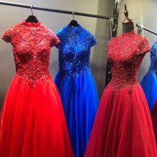 【女神婚紗禮服】高階中式典雅大氣蓬裙宴會晚禮服 LA70477 藍色(敬酒服 派對)