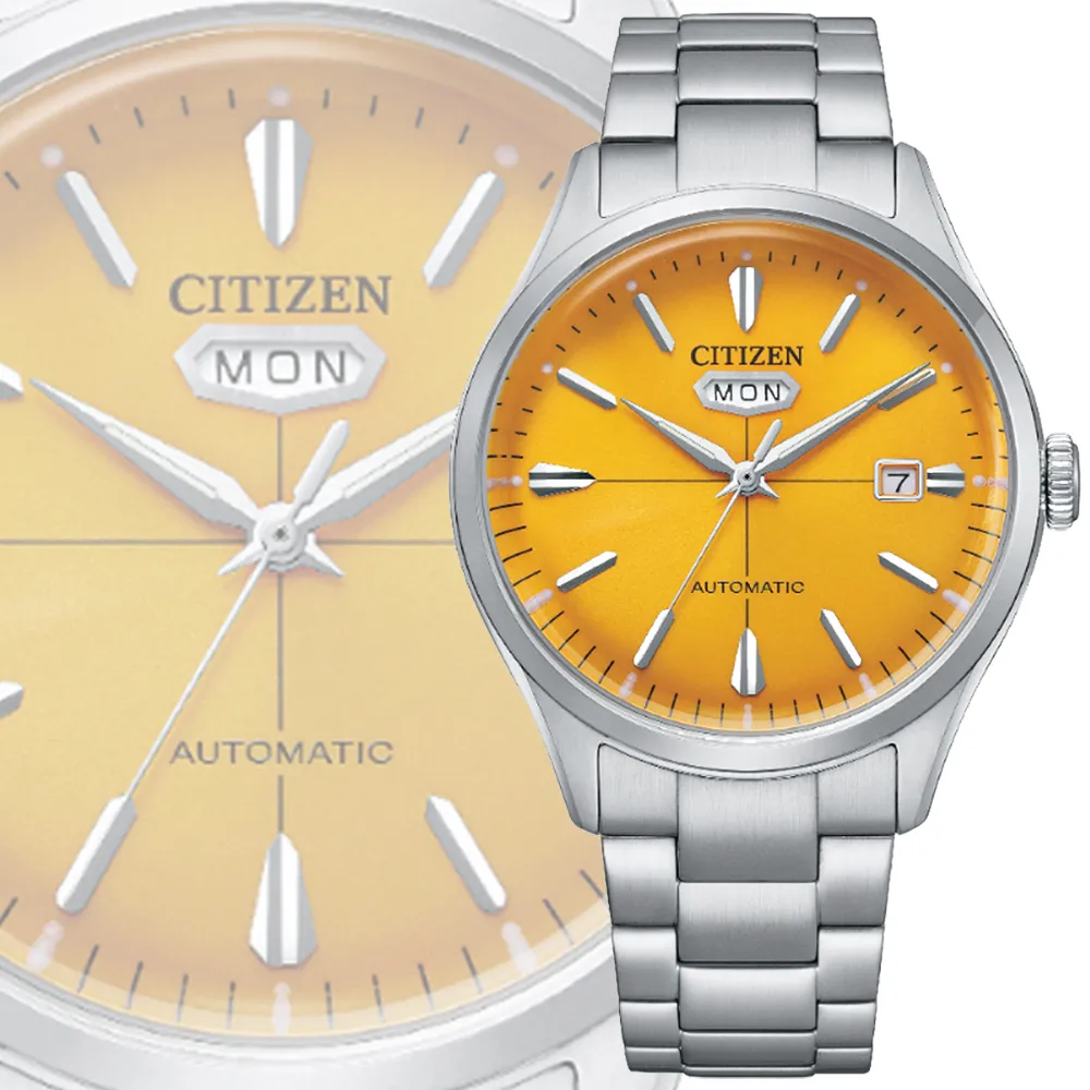 【CITIZEN 星辰】Mechanical 朝日C7 經典潮男自動上鍊機械錶-黃40.2mm(NH8391-51Z 防水50米)