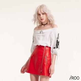 【iROO】一字領人像流行設計五分袖上衣