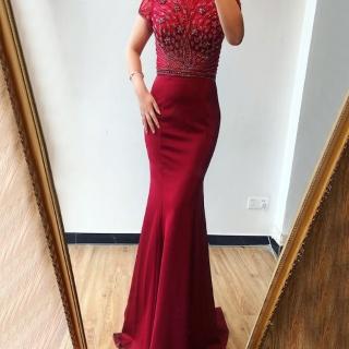【女神婚紗禮服】高階名媛氣質包肩魚尾宴會晚禮服 LA70236 酒紅色(主持人 敬酒服)