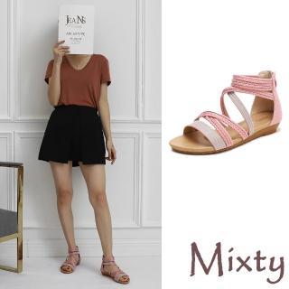 【MIXTY】低跟涼鞋 交叉涼鞋/歐美時尚編織線條交叉線繩造型低跟涼鞋(粉)