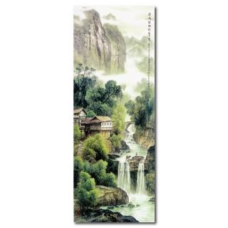 【24mama 掛畫】單聯式 小雅家飾 山水彩墨無框畫 30x80cm(染成綠幽暗覺香)
