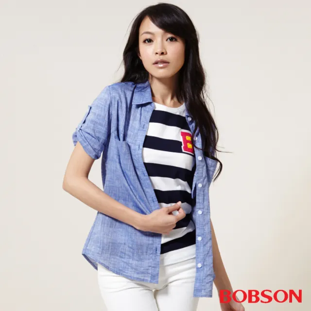 【BOBSON】女款七分袖棉麻布襯衫(25138-57)