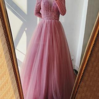 【女神婚紗禮服】極致多色手工縫珠閃亮蓬裙宴會晚禮服 LA70237 粉色(派對 酒會)