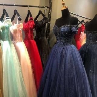 【女神婚紗禮服】高階露肩性感蓬蓬裙宴會晚禮服 LA70478 金色(晚宴服 派對)