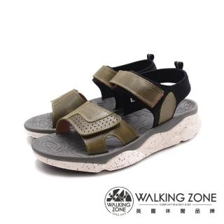 【WALKING ZONE】男 魔鬼氈可調式厚底涼鞋 男鞋(橄綠)
